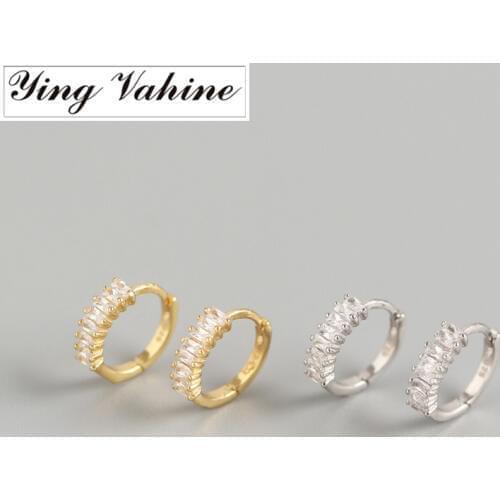Ying Vahine 2020 New 100% 925 Sterling Silver Small Square Zircons Stud Earrings for Women