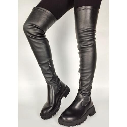 RIBETRINI Design quality female brand knee high boots black zipper short plush warm women boots autumn winter shoes woman