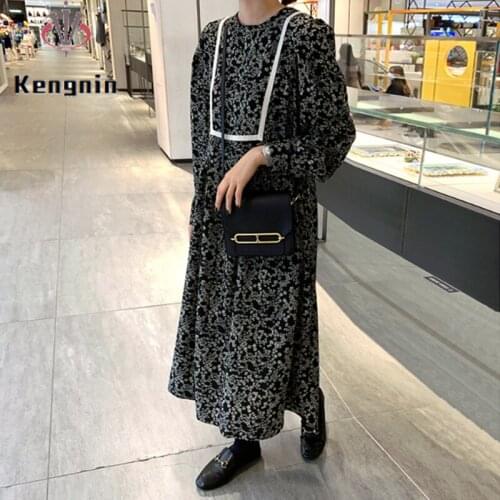 2021 Spring Autumn Oversized Dresses Women Dress Print Flower Ladies Vestidos Loose With Lining Female Dresses Boho Robe KE817