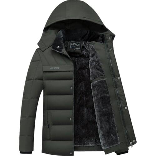 Dad Winter Coat Cotton-padded Jacket Mens Winter Plus Velvet Thick Middle-aged Coat Black Hooded Cotton Clothes Mens