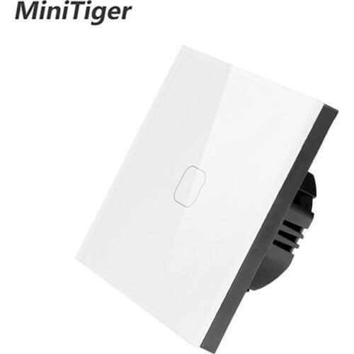MiniTiger EU Standard 1 Gang 1 Way Touch Switch, AC 220~250V,White Crystal Glass Panel, No remote function Touch Switch