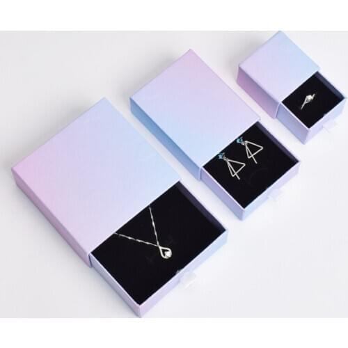10pcs Blue Grandient Ramp Jewelry Set Gift Box Ring Necklace Bracelets Earring Gift Packaging Boxes With Black Sponge