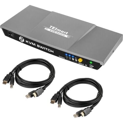 2 Ports KVM HDMI Switch USB KVM 2 Ports HMDI Switch 2 In 1 Out Control 2 PCs with Extra USB 2.0 Port Support 4K*2K (3840x2160)