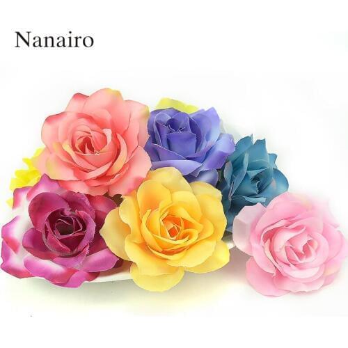 20Pcs 6.5cm Large Handmade Artificial Silk Rose Flowers Heads DIY Scrapbooking Garland Fake Mini Flower For Wedding Decoration