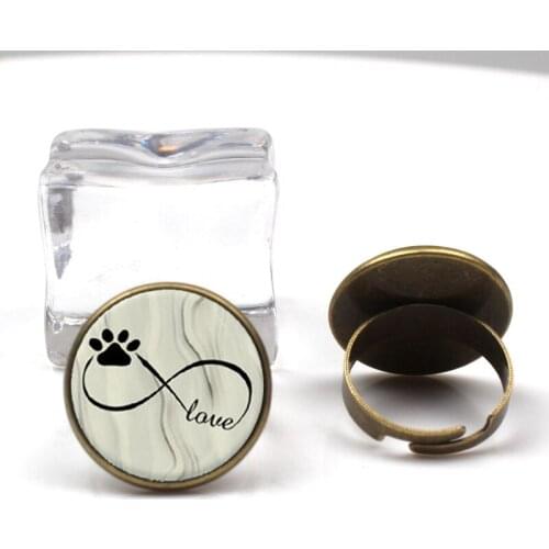 2019 new charm cute dog cat paw print glass ring female fashion charm ring DIY convex round jewelry wedding party gift souvenir