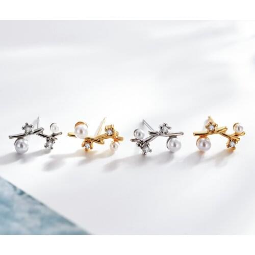 2020 New Creative Pearl Tree Branchs Earrings Mini Simple CZ Zircon Women Earrings Fashion Fresh Lady Design Party Jewelry