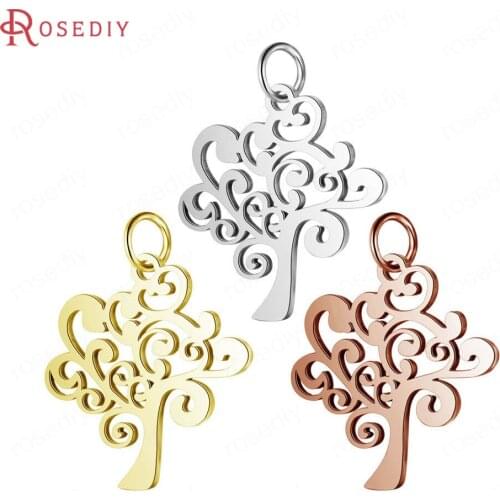 37307)5PCS 19.5x24MM Quality Gold Color Stainless Steel Tree Charms Pendants Jewelry Making Supplies Diy Findings Accessories