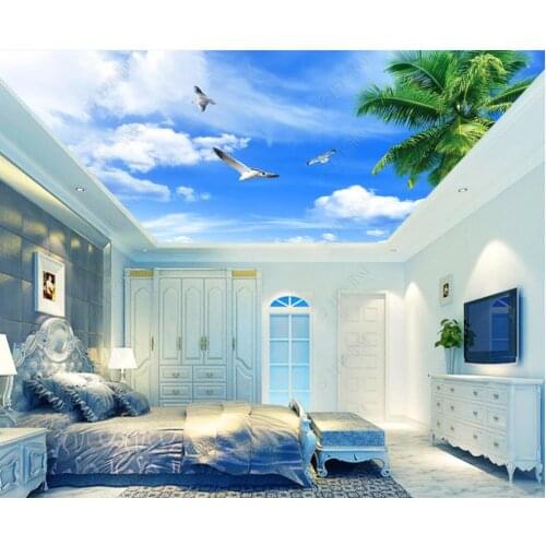 3d photo wallpaper custom ceiling mural Coconut tree blue sky and white clouds decor living room Wallpaper for walls in rolls