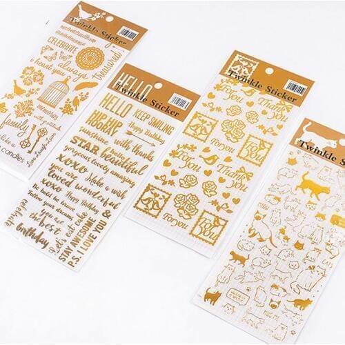 4Pcs UV Epoxy Resin Fillings Gold Letters Cat Flowers Stickers Resin Mold Decor