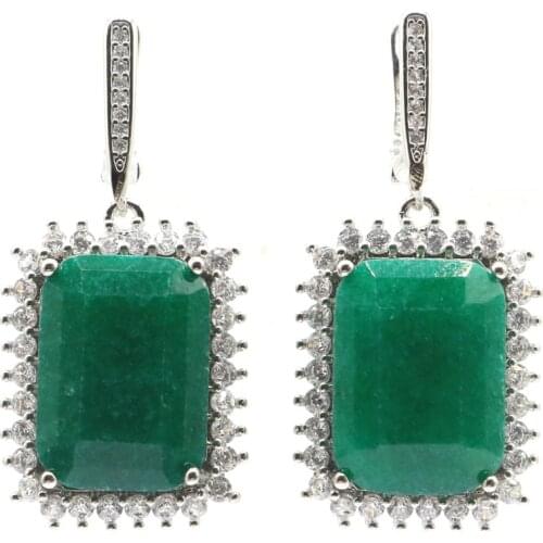 40x20mm Hot Selling 18x13mm Cut Real Green Emerald Zircon Earrings for Woman Elegant Jewelry Wholesale