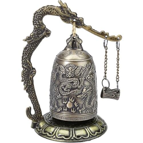 Antique Home Decoration Zinc Alloy Vintage Style Bronze Lock Dragon Carved Buddhist Bell Chinese Geomantic Artware Exquisite