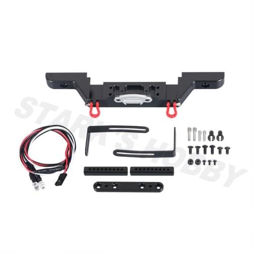 RC Car Metal Front Bumper Winch Mount with LED Light for 1/10 RC Crawler Axial SCX10 Traxxas TRX4 D90 Upgrade Part