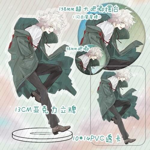 Anime Axis Powers Nagito Komaeda Keychain Toys Badge Brooch Pin Clothing Decor Cartoon Pendant Keyrings Transparent Card Gifts