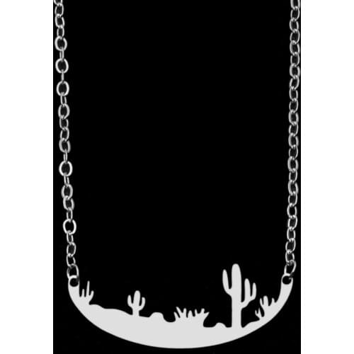 Stainless Steel Chains Necklace Silver Color Plant Cactus Pendant Necklace For Women Fashion Jewelry Gift LGS1771