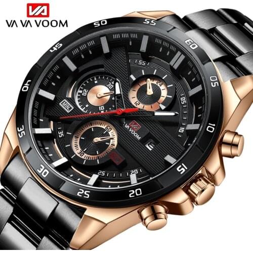 VAVA VOOM Top Luxury Brand Decorative subdial Sports Quartz Men Watches Full Steel Waterproof Hollow out Wristwatch Men Relogio