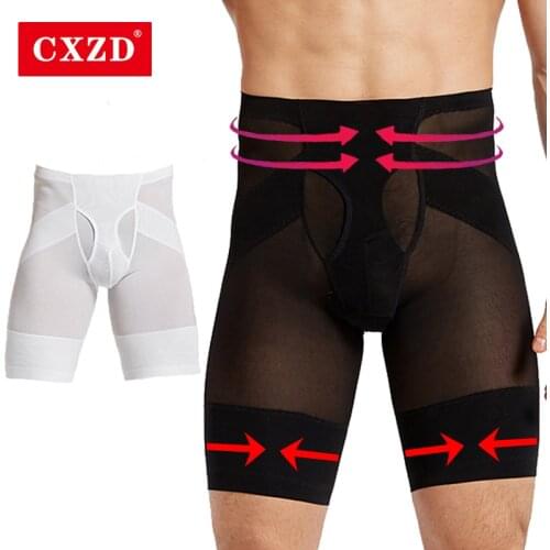 CXZD 2021 High Waist Shapewear Modeling Pants Boxer Briefs Stretch Mens Body Shaper Compression Shorts Underwear Seamless Belly