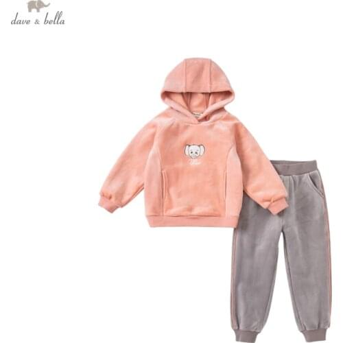 DKY19961 Dave bella autumn baby girls 5Y-13Y cartoon letter clothing sets children suits toddler infant clothes girls outfit