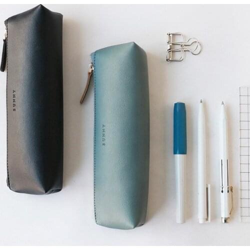 6 Color Elegant PU Leather Pen Pencil Bag Case Vintage Pouch Storage for Pens Eraser Zakka Stationery School F6751