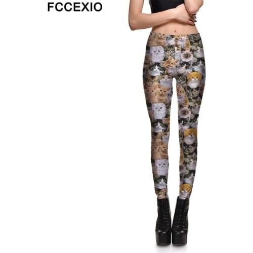 FCCEXIO A Lot of Cute Cats 3D Print Sexy Leggings Plus Size Fitness Leggins Workout Female Summer Women Fashion Seamless Pants