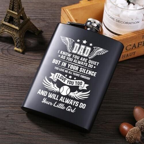 To my dad New Mini 8oz All black paint Whisky Flagon Laser 304 Stainless steel alcohol Funnel Flask