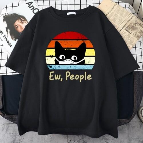 Kawaii Lovely Cat Ew People Printed T-Shirt For Mens Harajuku Clothes Solid Color Mens Tee Shirt Fashion Cartoon Men Tshirt