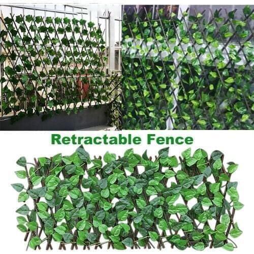 Simulation Wooden Telescopic Fence Telescopic Fence Garden Decoration With Leaf Solid Wood Guardrail Privacy Net Grid Fence