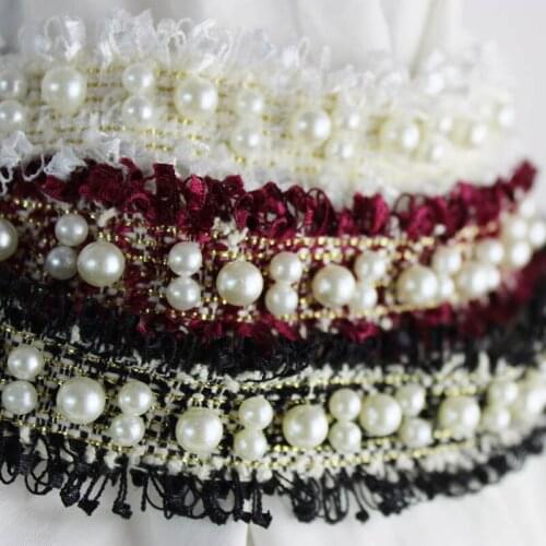 5Yd 3cm wide Exquisite double row beaded ribbon lace Black white wine red raw yarn lace DIY headband necklace accessories AC202