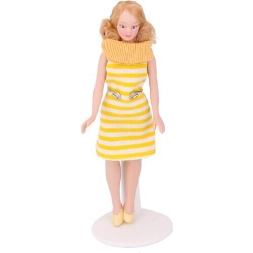 Dolls House Miniature Ornament Modern Figure Doll Girl Woman with Stand 1/12