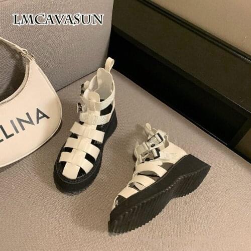 LMCAVASUN 2021 summer new high-top hollow sandals thick-soled platform platform buckle increased Roman shoes