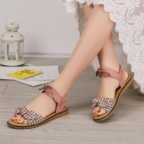 Summer new ladies flat sandals sea beach style fashionable ankle strap sweet bow comfortable flat lightweight women shoes U23-61