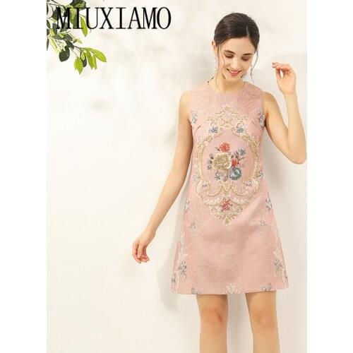 MIUXIMAO Luxurious 2020 Spring & Summer dress Party dress Flower Diamonds Pink Slim Tank Office Lady Dress Women Vestidos