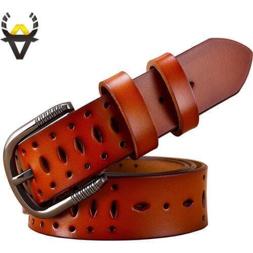 Fashion Hollow genuine leather belts for women Quality Pin buckle belt woman Cow skin waist strap female for jeans width 2.8 cm