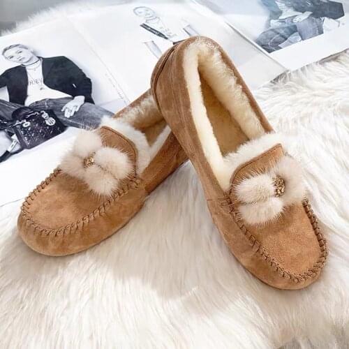 100% Genuine Leather Women Flats Casual Moccasins Driving Shoes Natural Fur Wool Women Loafers Fashion Comfortable woman shoes