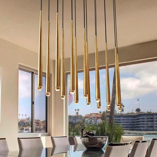 Dining Room Rectangle Led Pendant Lamp RH American 12 Light Straight Copper Pendant Light Lustre Suspend Lamp Hanging Lamp