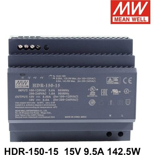Original Mean Well HDR-150-15 meanwell 85-264V AC-DC 15V 9.5A 142.5W HDR-150 Ultra Slim Step Shape DIN Rail Power Supply