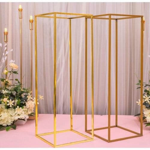 Gold-plated wrought iron geometric frame artificial flower shelf Metal Acrylic sheet DIY wedding props backdrop decor road lead
