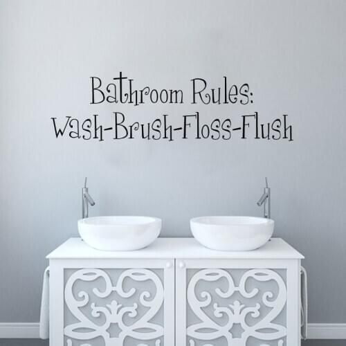 Bathroom Rules Wash Brush Floss Flush Window Wall Sticker Toilet Shower Room Bathroom Rules Quote Glass Wall Decal Vinyl Home