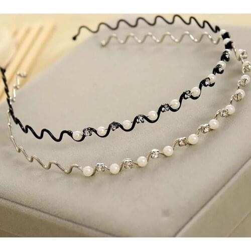 Furling Girl 1PC Hair Style Tools Accessories Gift Headband Women Pearl Crystal Wave Hair Bands Cute Hair Hoop Head Wear