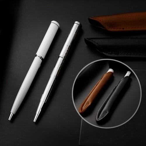 Luxury quality Ballpoint pens Metal BallPen Fashion School Office Supplies Revolving pen leather bag