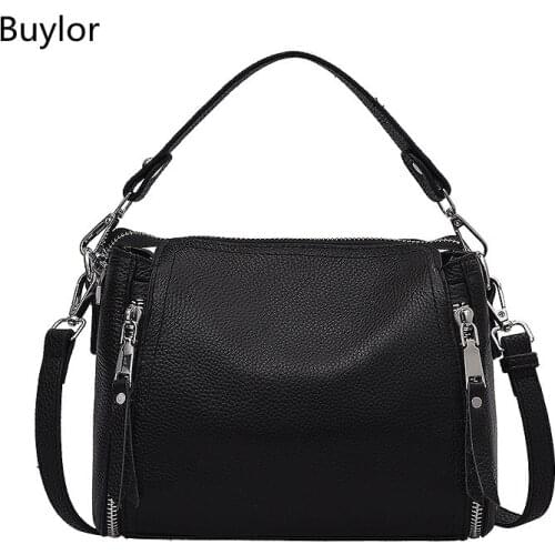 Buylor Cowhide Messenger Bag Large Capacity Square Type Handbags for Women Solid Vintage Shoulder bag Ladies 2021 New