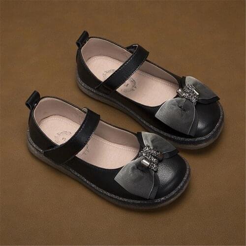 Soft Leather Girls Mary Jane Shoes 2020 Bows Party Princess Shoes School Performance Kids Flats Little Girls Wedding Flats