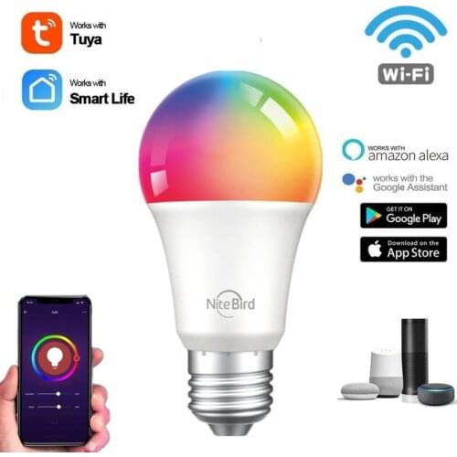 8W Nite Bird WiFi Smart Light Bulb E27 RGB+W Dimmable LED Lights Bulb Tuya/Smart Life APP Control Works With Alexa Google Home