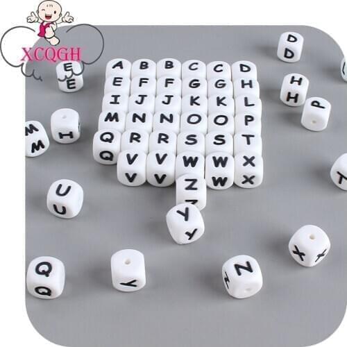 XCQGH 12mm 100pcs Silicone Letters Beads Baby Teether Beads For DIY Personalized Name Pacifier Clips Chain Chewing Alphabet Bead