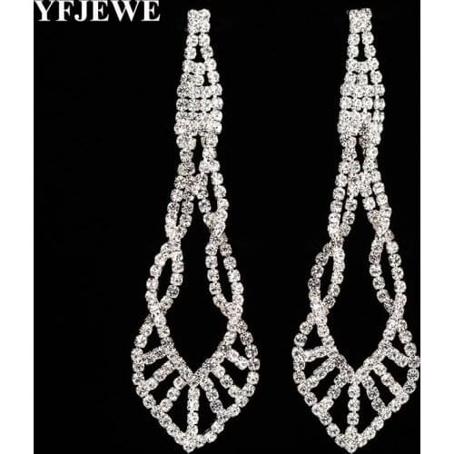 YFJEWE Sparkling Crystal Evening Party Earrings Wedding Bridal Long Dangle Chandelier Drop Earrings Jewelry E402