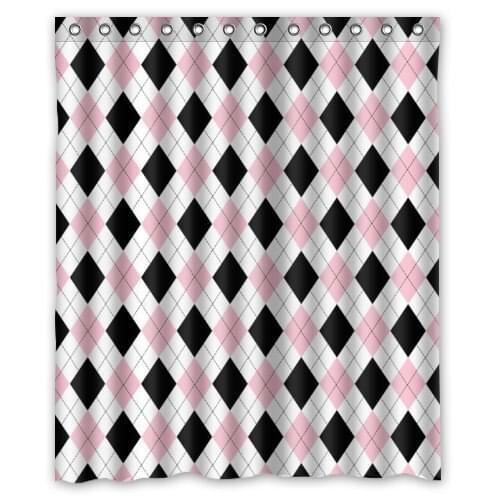 Memory Home Bathroom Decor Black Pink White Argyle Patterns Shower Curtain New Waterproof Polyester Fabric Shower Curtains