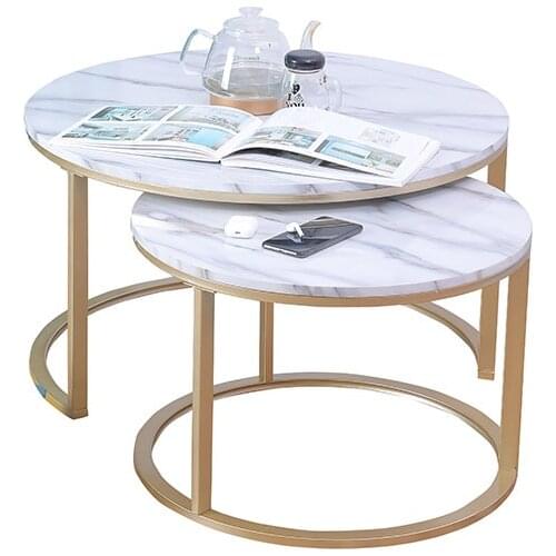 Marble texture coffee table for living room sofa side round coffee tea table 2 in 1 Combination furniture golden white black