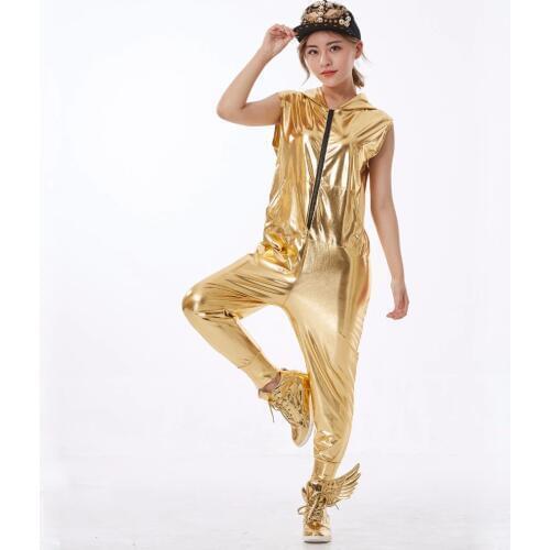 2018 Hip Hop Dance Stage Costumes performance wear European loose gold bright color jazz jumpsuit Camouflage one piece Pants