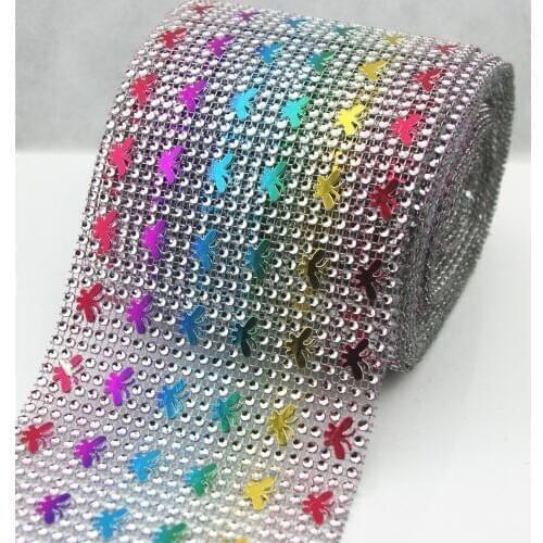 24 rows Butterfly Rhinestone Mesh Ribbon Rainbow Diamante Wedding Table Runners Sparkle Wrap