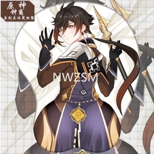 3D Genshin Impact Computer Mouse Pad Stereo Mousepad with Wrist Guard Silicone Wrist Pad Gaming Mouse Mat Zhongli