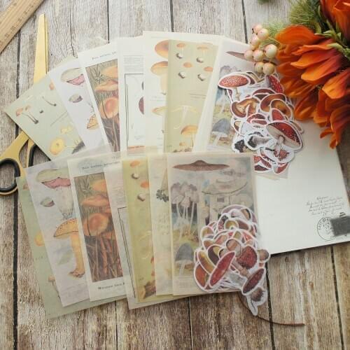 48 PVC Sticker 48 Sheets/lot Mushroom Illustration Paper Design Wrapping Creative Craft Background Scrapbook Paper